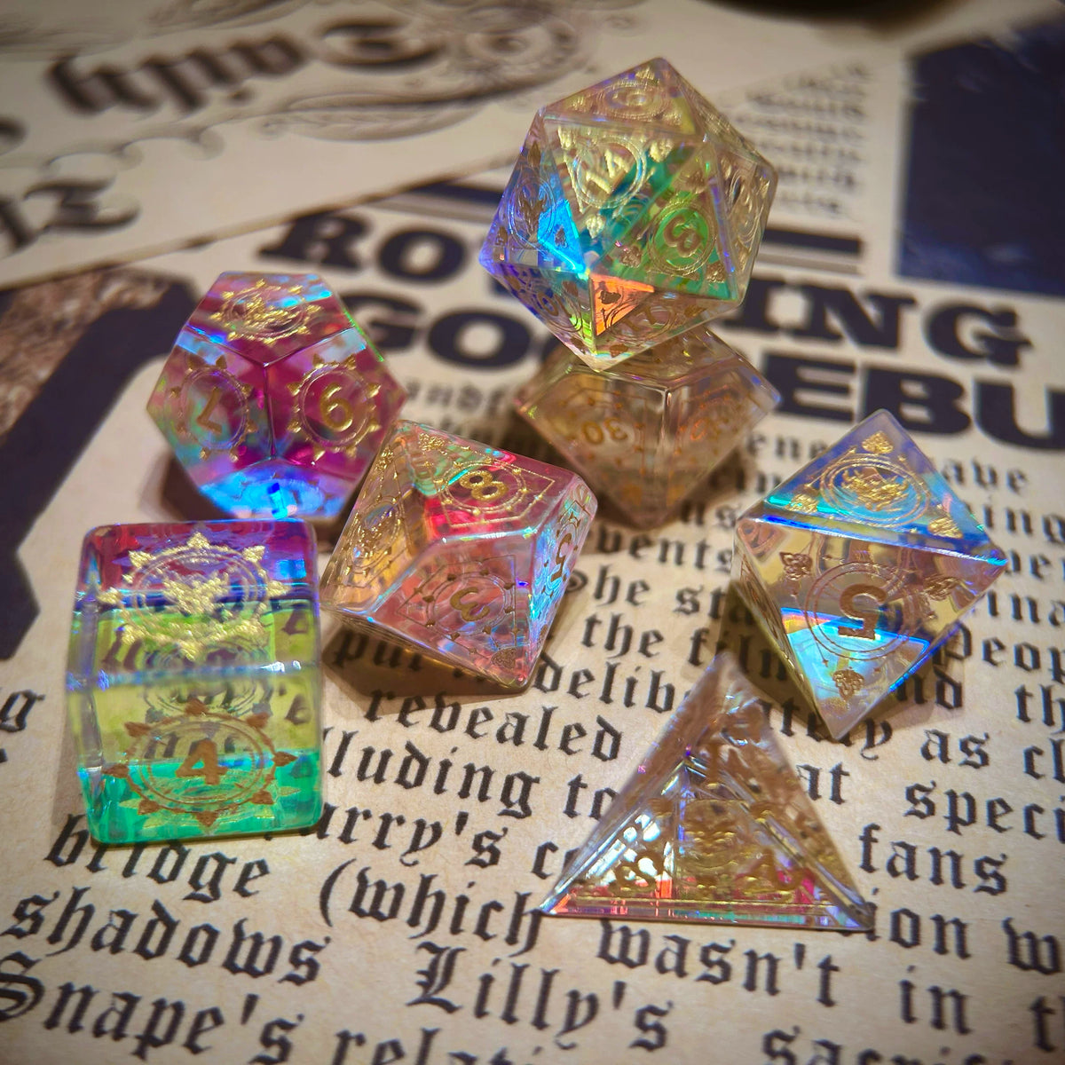 Iridescent Dragon Crystal Polyhedral Dice Set for DND, COC & TRPG Tabletop Gaming