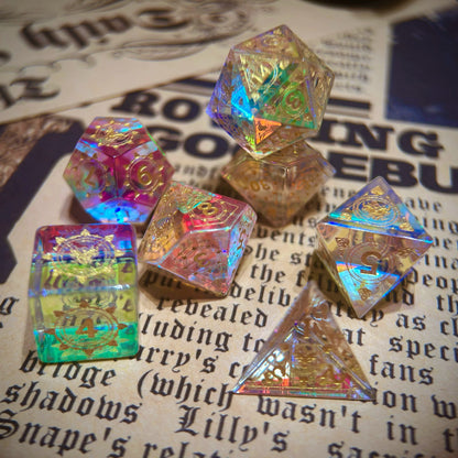 Iridescent Dragon Crystal Polyhedral Dice Set for DND, COC & TRPG Tabletop Gaming