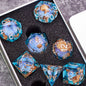 Liquid Core Starry Quicksand DND Polyhedral Dice Set, D20 RPG Tabletop Gaming Dice with Metal Tin and Velvet Pouch