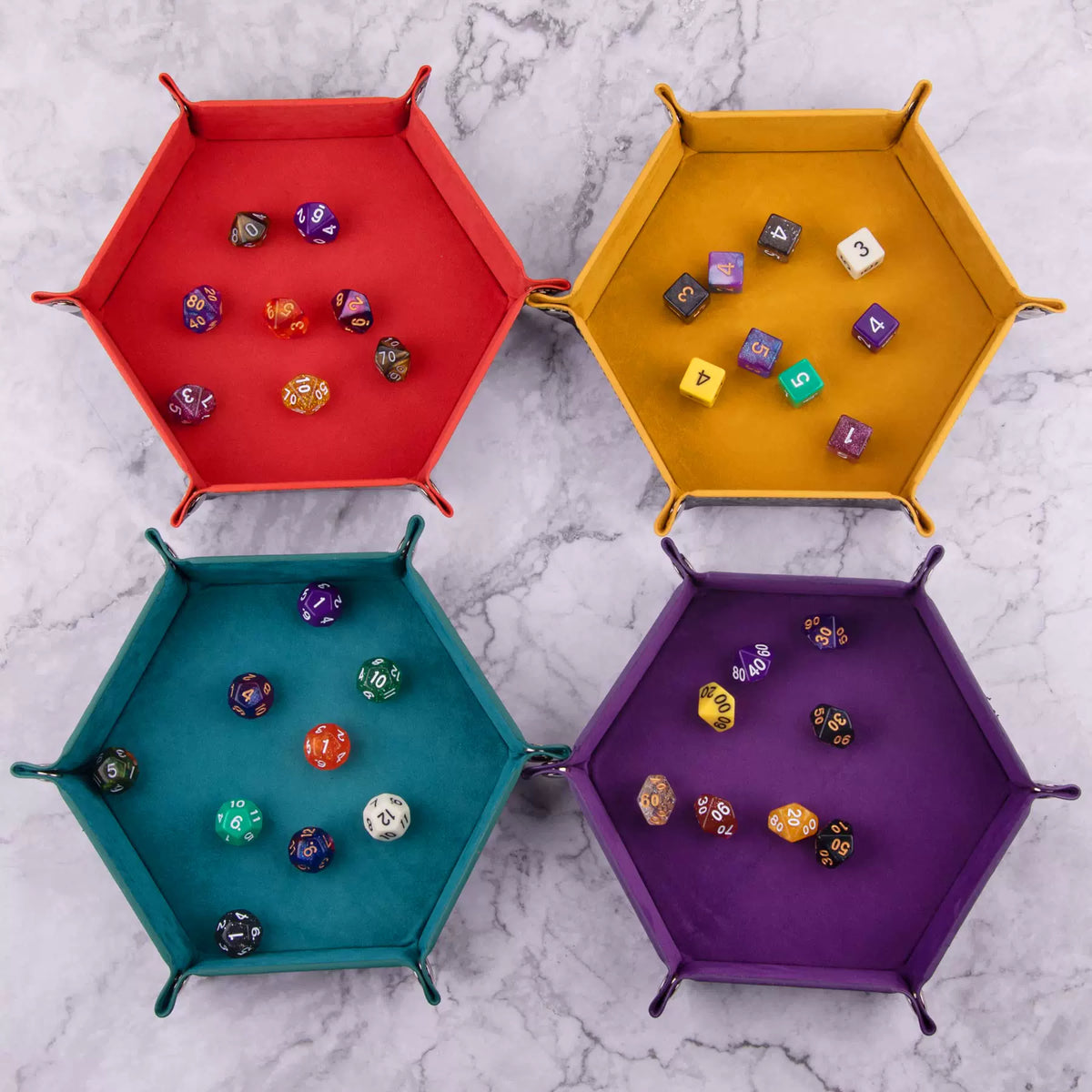 Hexagonal Velvet Dice Tray Collapsible Rolling Holder for DND RPG Tabletop Board Gaming and Storage