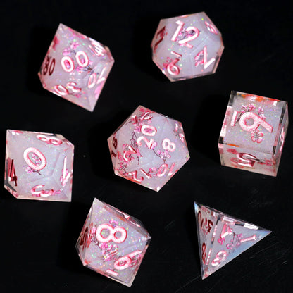 LuxeRoll Handmade Resin DND Dice Set with Gift Box - 7-Piece Sharp Edge Polyhedral RPG Tabletop Gaming Dice