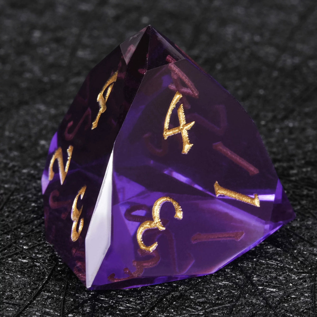 Clear purple faceted resin polyhedral dice set - detail view 9