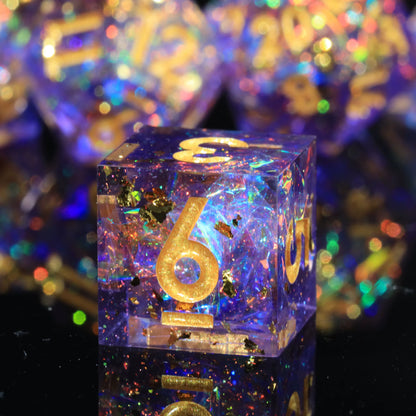 Mini Planet DND Handmade Resin Polyhedral Dice Set - Galaxy Purple Tabletop TRPG Dice