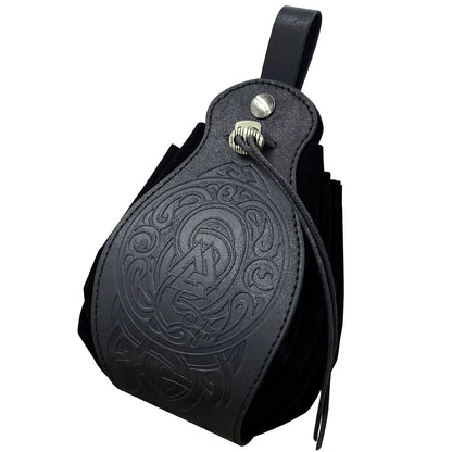 Vintage Medieval Viking Dice Bag & Belt Pouch, Drawstring Coin Purse & Rolling Tray for DND TTRPG