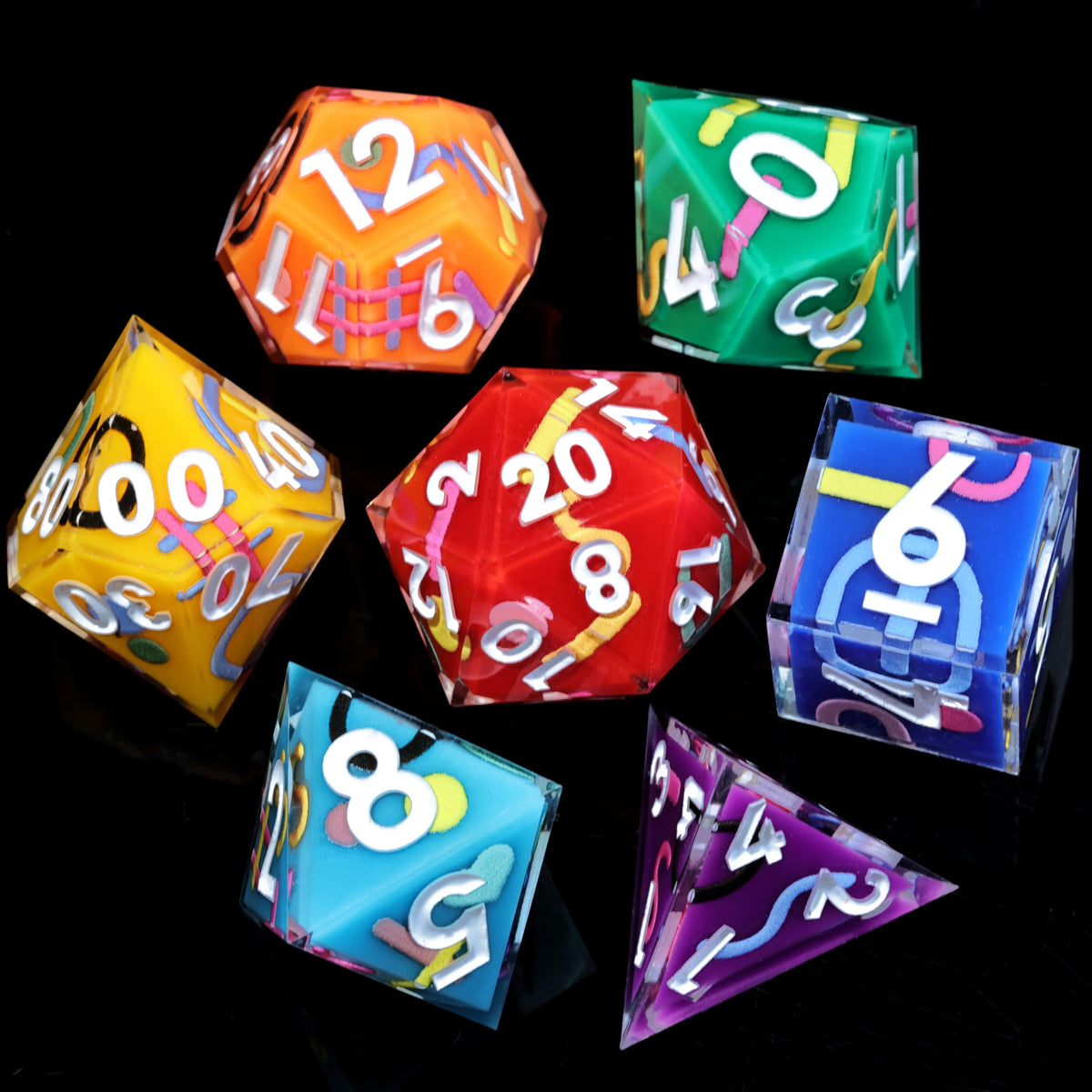 LuxeRoll Handmade Resin DND Dice Set with Gift Box - 7-Piece Sharp Edge Polyhedral RPG Tabletop Gaming Dice