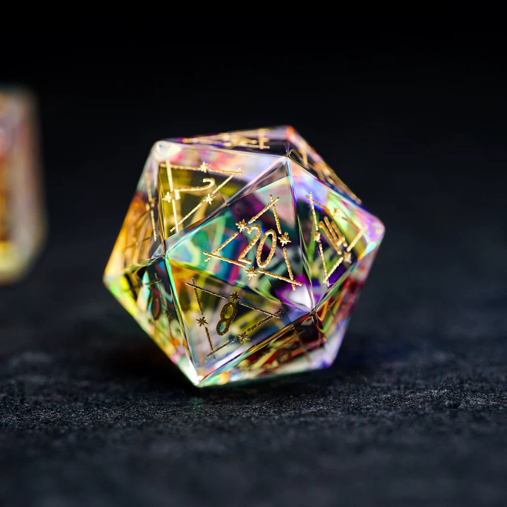 Iridescent Crystal Polyhedral Dice Set, Gemstone RPG Tabletop Gaming Dice for D&D, Call of Cthulhu, MTG, D20 D12 D10 D8 D6 D4
