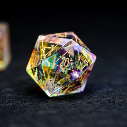 Iridescent Crystal Polyhedral Dice Set, Gemstone RPG Tabletop Gaming Dice for D&D, Call of Cthulhu, MTG, D20 D12 D10 D8 D6 D4