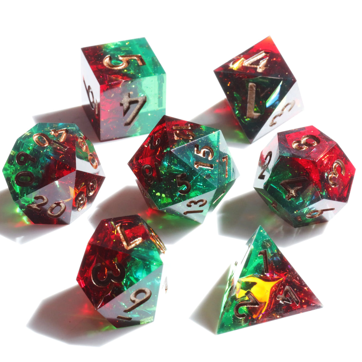 Mini Planet Jungle Fire Resin DND Dice Set, Sharp Edge Polyhedral Dice for D&D TRPG Tabletop Role Playing Games