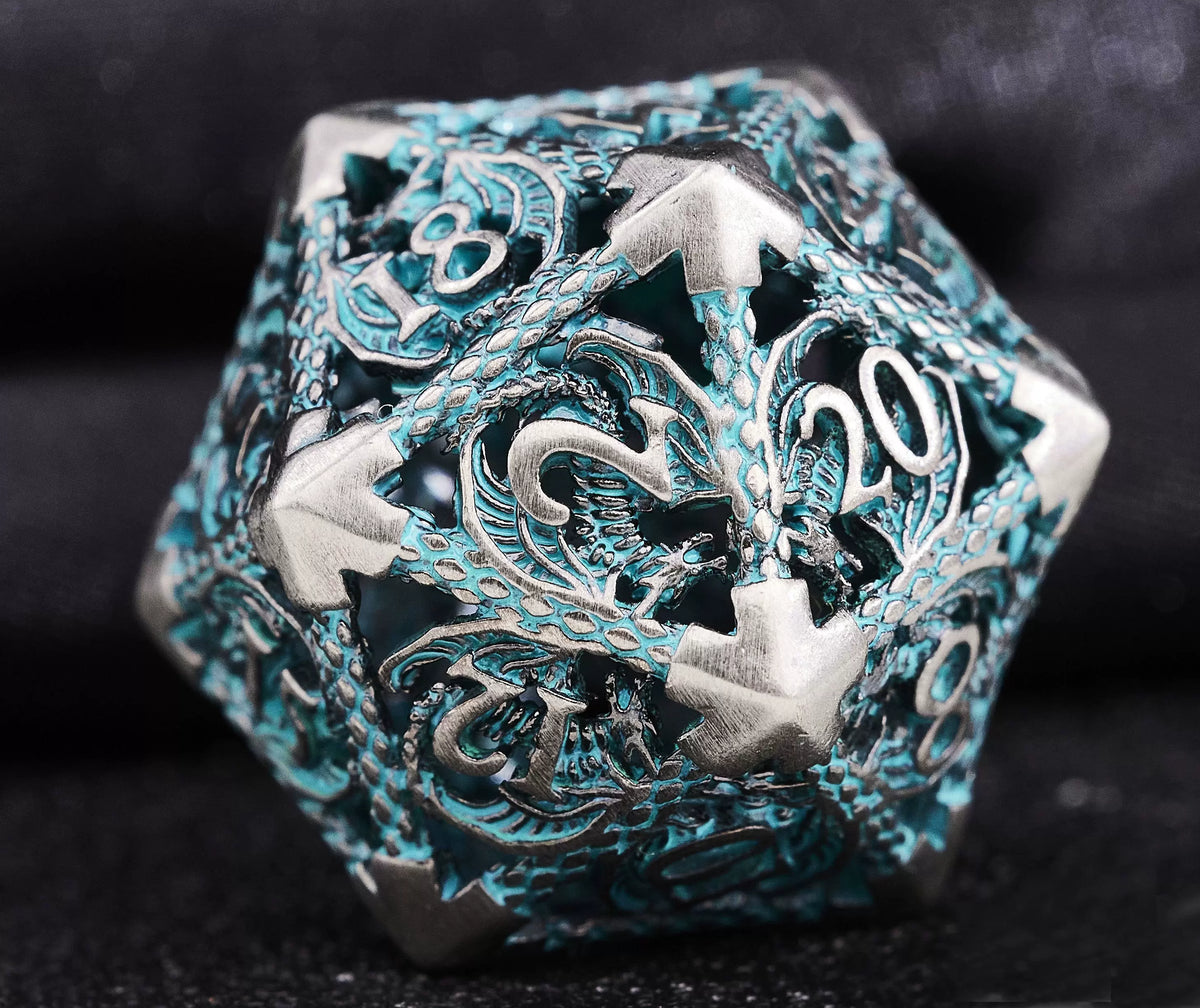 Hollow Metal Polyhedral DND Dice Set, Dragon Theme D20 Tabletop RPG Dice for D&D, Call of Cthulhu, Pathfinder, TRPG Games