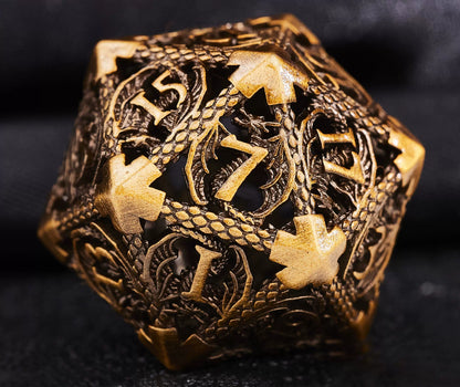 Hollow Metal Polyhedral DND Dice Set, Dragon Theme D20 Tabletop RPG Dice for D&D, Call of Cthulhu, Pathfinder, TRPG Games