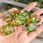 Liquid Core Sharp Edge Resin Dice Set, Floating Dragon Eye Polyhedral D&D TTRPG Tabletop Dice with Metal Box & Velvet Pouch