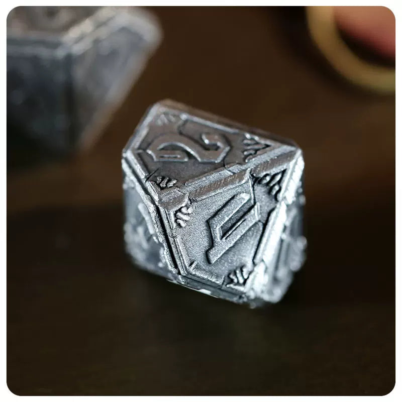 Cthulhu Deep Sea Relic Metal Polyhedral Dice Set, Antique Silver Tabletop DND RPG Gaming Dice