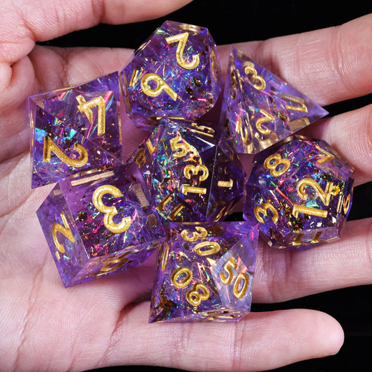 Mini Planet DND Handmade Resin Polyhedral Dice Set - Galaxy Purple Tabletop TRPG Dice