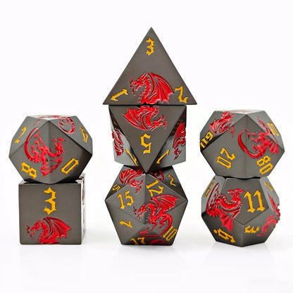 Etched Dragon Metal Polyhedral Dice Set for DND Tabletop RPG Games, Fantasy D&D Role-Playing Metal Dice Set with Storage Box