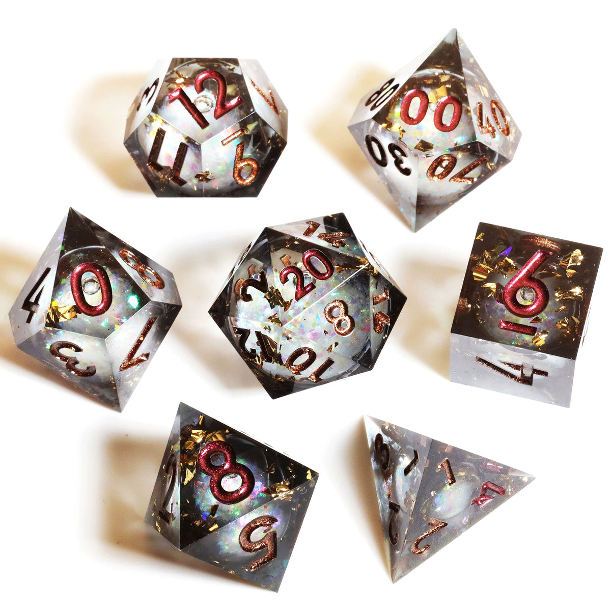 Handmade Liquid Core DND Dice Set, 7-Piece Sharp Edge Quicksand Resin Polyhedral RPG Dice for D&D
