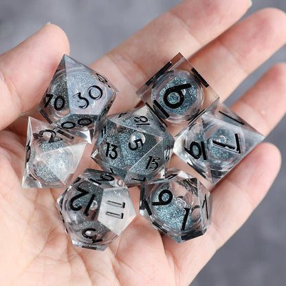 Liquid Core Resin Polyhedral Dice Set, 7-Piece DND D20 Moving Quicksand Dice for Tabletop RPG