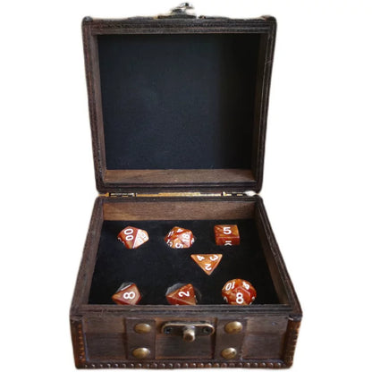 Vintage Wooden Dice Box TRPG Tabletop RPG Polyhedral Dice Storage Case Retro Treasure Chest Box for Board Games