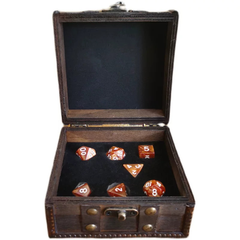 Vintage Wooden Dice Box TRPG Tabletop RPG Polyhedral Dice Storage Case Retro Treasure Chest Box for Board Games