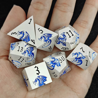 Etched Dragon Metal Polyhedral Dice Set for DND Tabletop RPG Games, Fantasy D&D Role-Playing Metal Dice Set with Storage Box