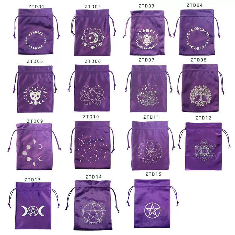 Luxury Velvet Tarot Card Drawstring Bag - Soft Storage Pouch for Oracle Cards, Crystals, Dice and Jewelry (13x18cm)
