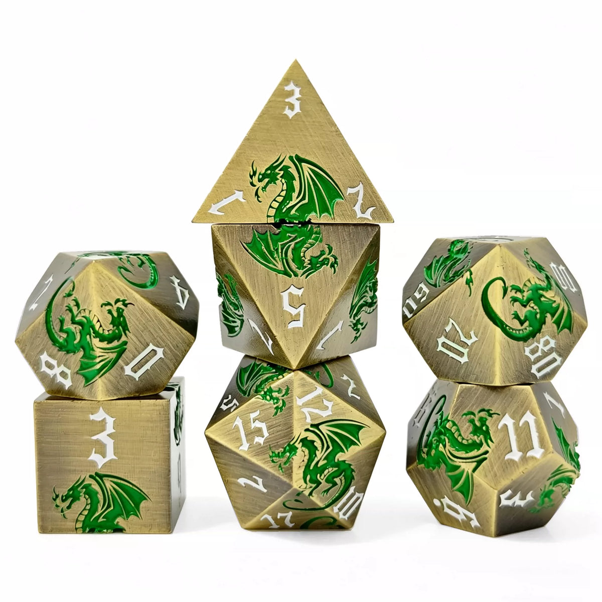 Etched Dragon Metal Polyhedral Dice Set for DND Tabletop RPG Games, Fantasy D&D Role-Playing Metal Dice Set with Storage Box
