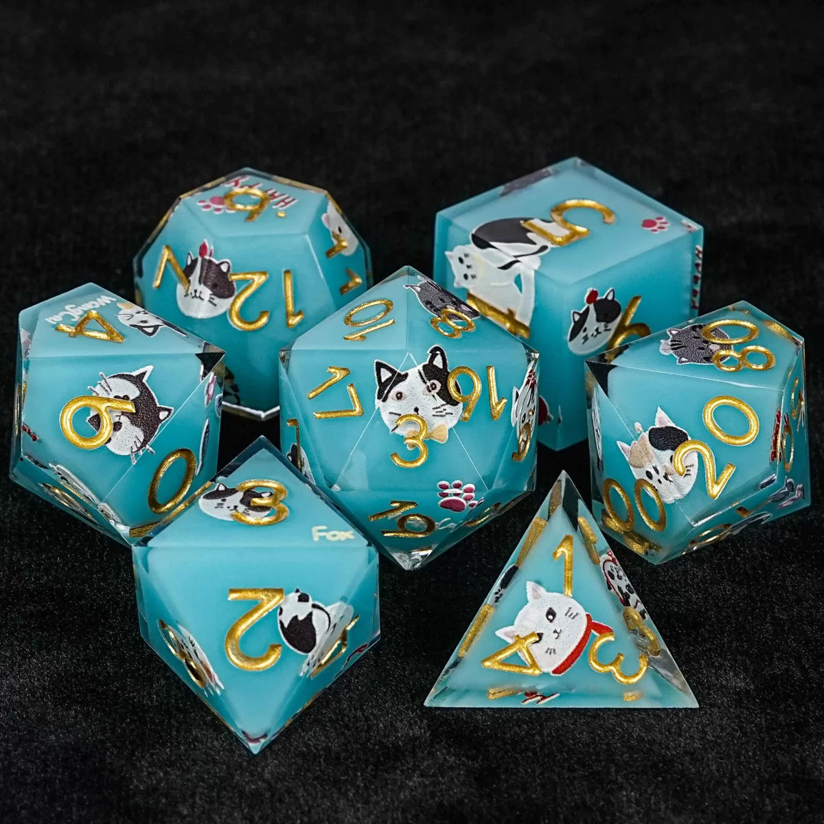 Cat dice in dice resin polyhedral dice set - detail view 23