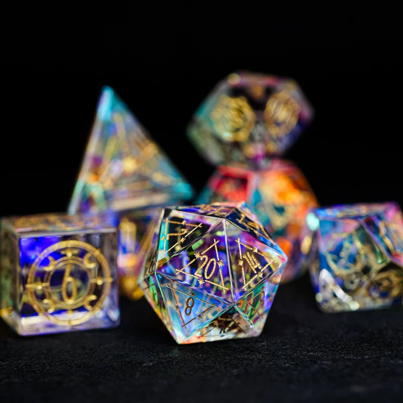 Iridescent Crystal Polyhedral Dice Set, Gemstone RPG Tabletop Gaming Dice for D&D, Call of Cthulhu, MTG, D20 D12 D10 D8 D6 D4
