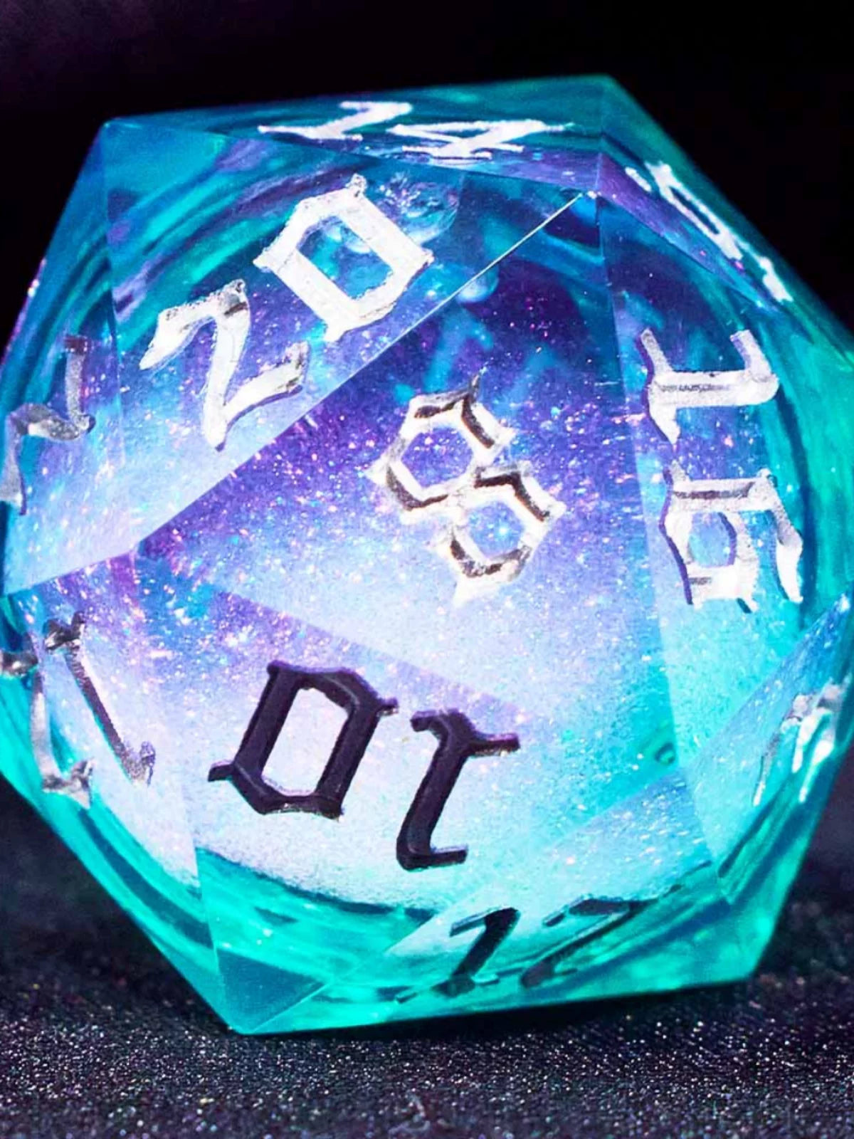 Liquid Core Starry Quicksand DND Polyhedral Dice Set, D20 RPG Tabletop Gaming Dice with Metal Tin and Velvet Pouch