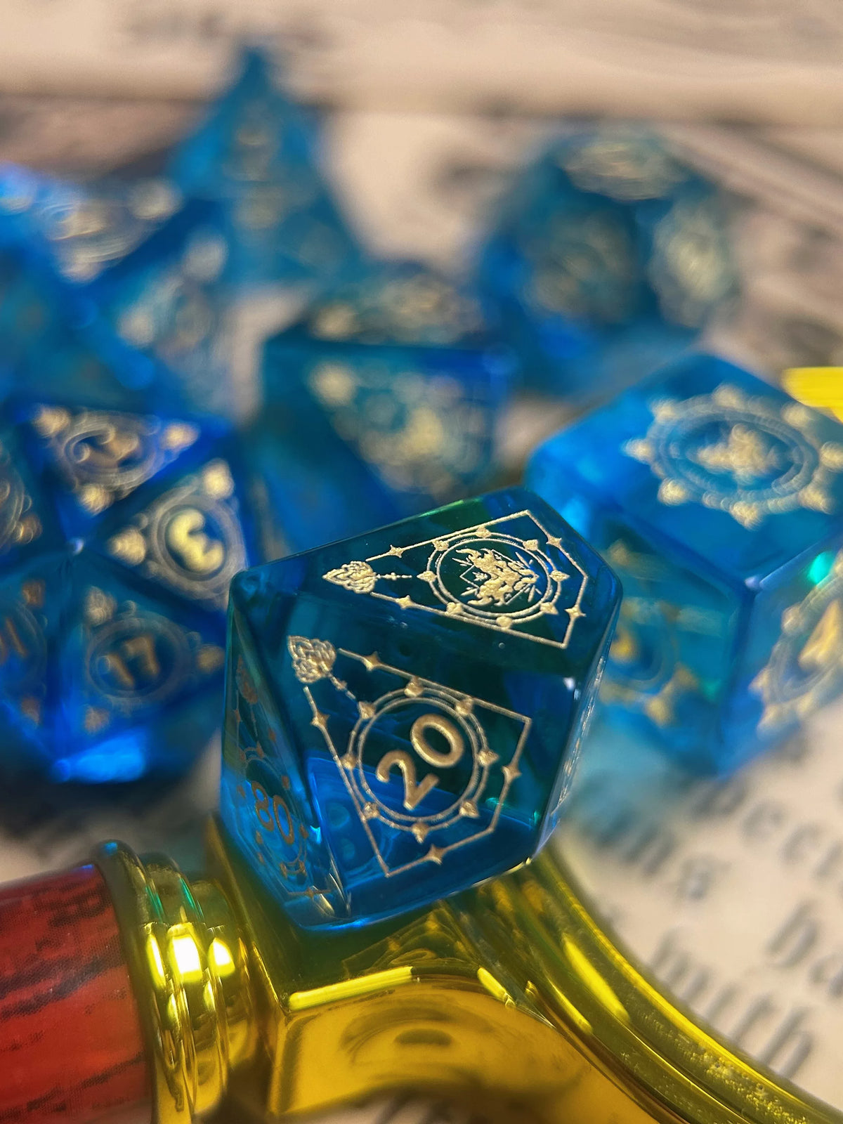 Deep Blue Dragon Pattern Polyhedral DND Dice Set for Tabletop TRPG D&D RPG Gaming