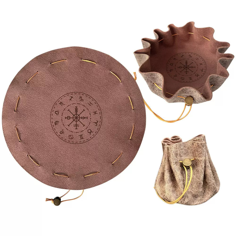 Portable Leather Drawstring Dice Bag & Rolling Tray for D&D Tabletop RPG Board Games