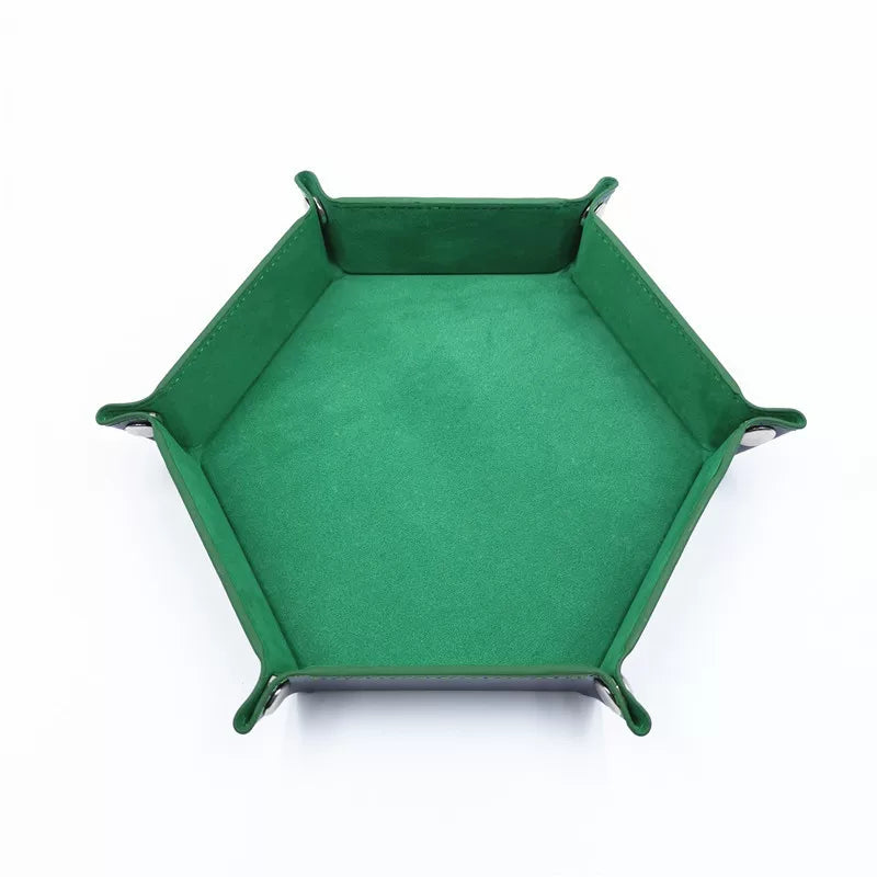Hexagonal Velvet Dice Tray Collapsible Rolling Holder for DND RPG Tabletop Board Gaming and Storage