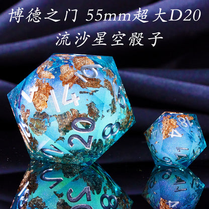 Liquid Core Starry Quicksand DND Polyhedral Dice Set, D20 RPG Tabletop Gaming Dice with Metal Tin and Velvet Pouch