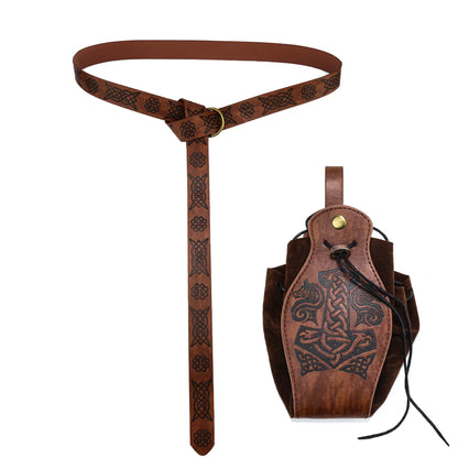 Vintage Drawstring D&D Dice Bag Expandable Dice Rolling Tray Medieval Waist Pouch for RPG Tabletop Gaming