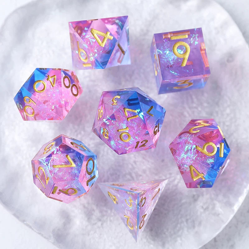 Liquid Core Resin Polyhedral Dice Set, 7-Piece DND D20 Moving Quicksand Dice for Tabletop RPG