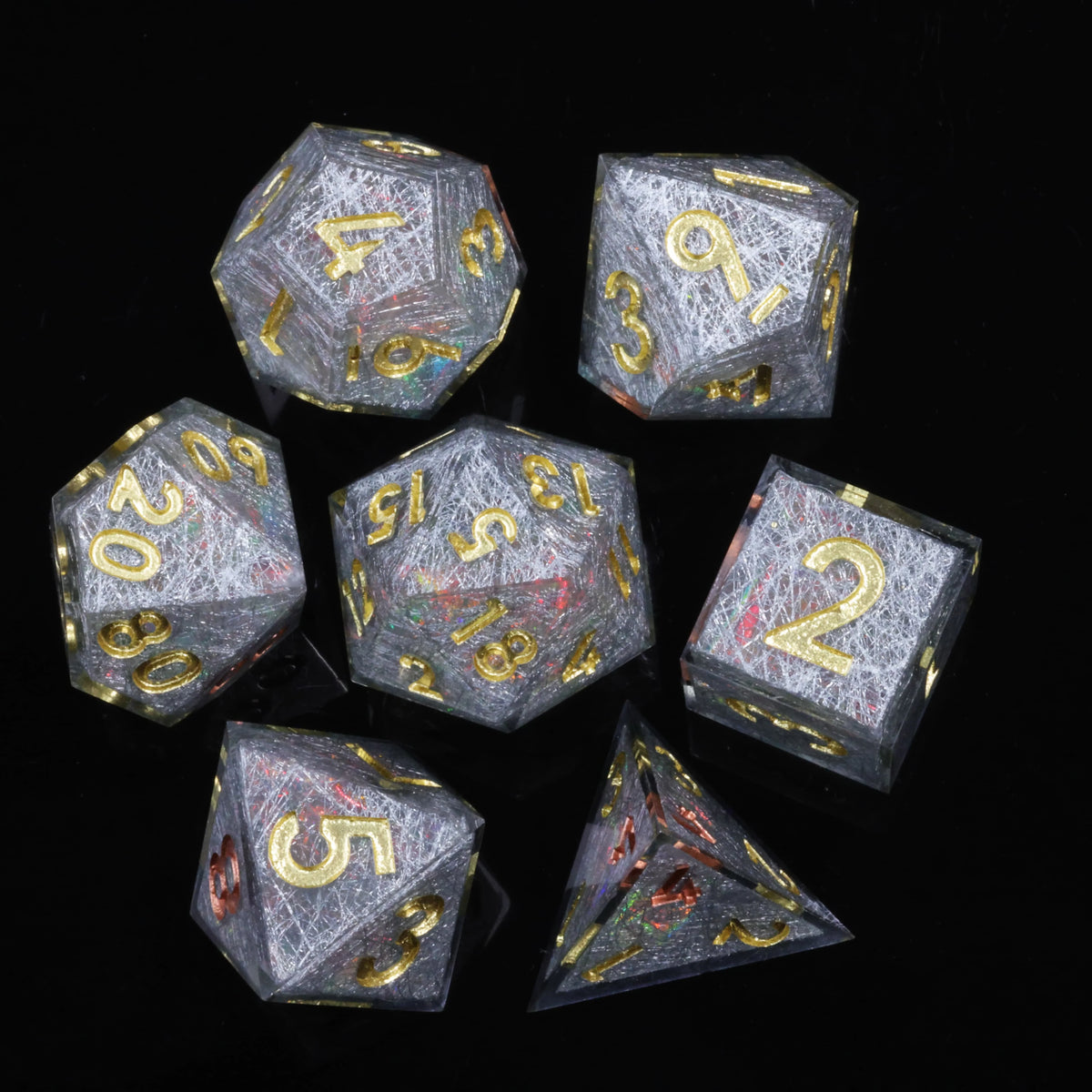 LuxeRoll Handmade Resin DND Dice Set with Gift Box - 7-Piece Sharp Edge Polyhedral RPG Tabletop Gaming Dice