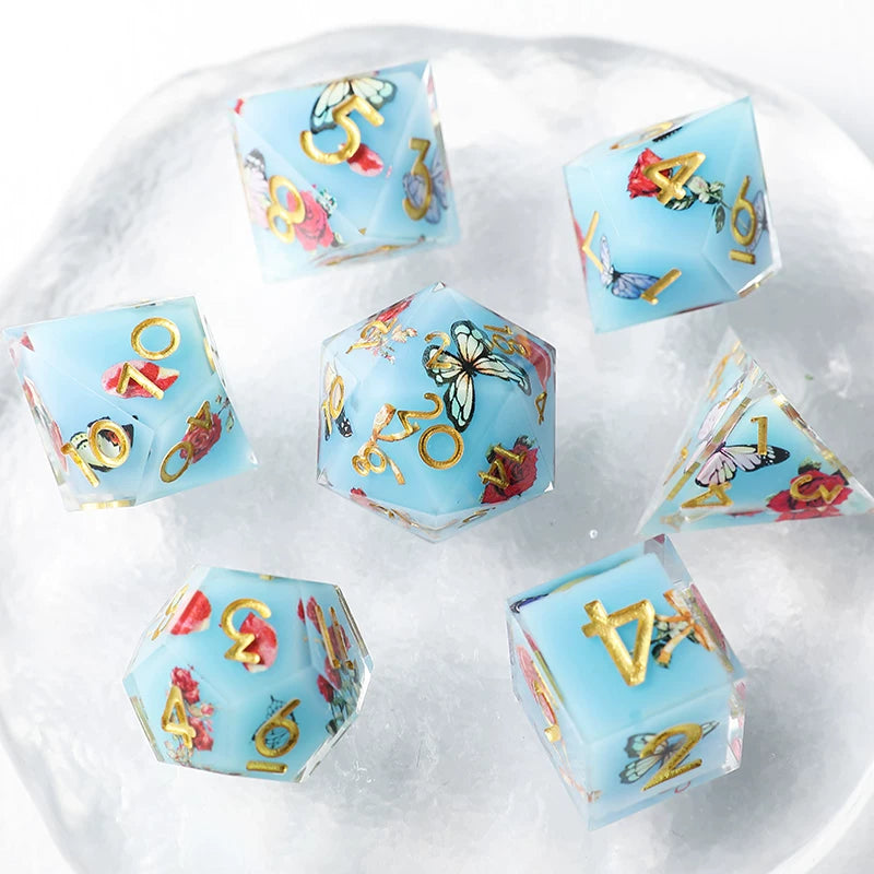Liquid Core Resin Polyhedral Dice Set, 7-Piece DND D20 Moving Quicksand Dice for Tabletop RPG