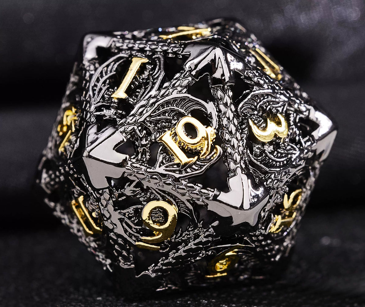 Hollow Metal Polyhedral DND Dice Set, Dragon Theme D20 Tabletop RPG Dice for D&D, Call of Cthulhu, Pathfinder, TRPG Games