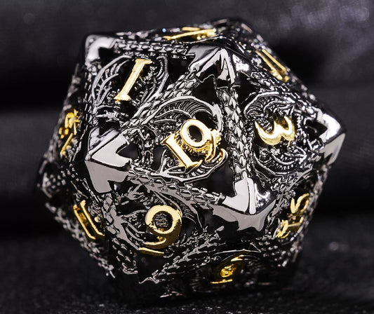 Hollow Metal Polyhedral DND Dice Set, Dragon Theme D20 Tabletop RPG Dice for D&D, Call of Cthulhu, Pathfinder, TRPG Games
