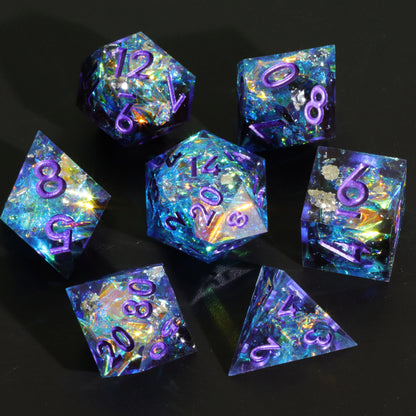 Mini Planet Handmade Resin DND Dice Set, 7-Piece Polyhedral RPG Dice with Gift Box for Dungeons and Dragons Tabletop Gaming