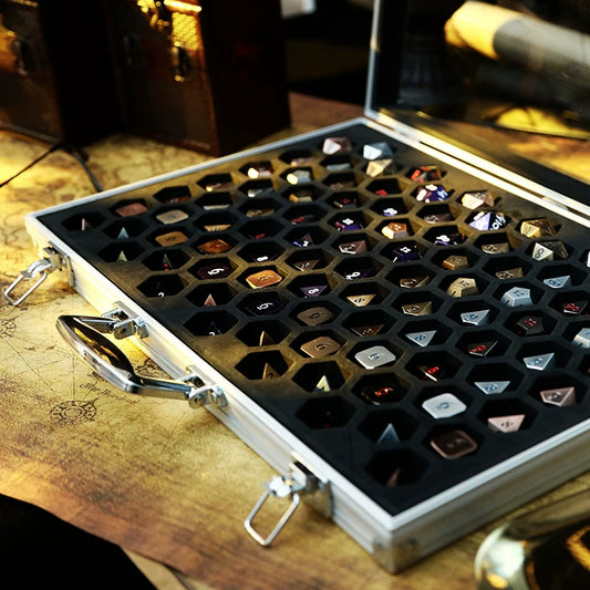 2-in-1 Metal Frame Dice Display Case and Storage Box for DND and Tabletop RPGs