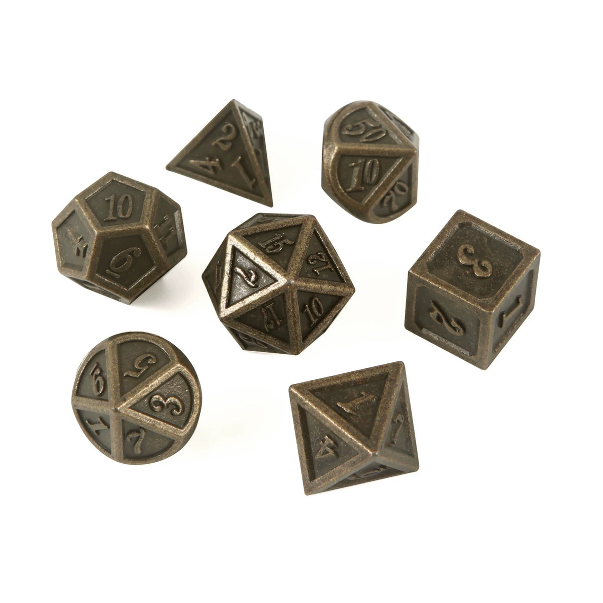 Antique Bronze Metal Polyhedral Dice Set for D&D DND Tabletop RPG Role-Playing Gaming
