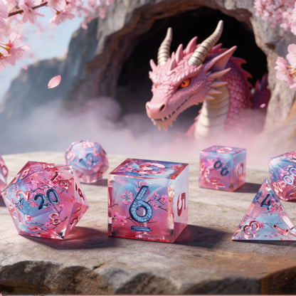 LuxeRoll Handmade Resin DND Dice Set with Gift Box - 7-Piece Sharp Edge Polyhedral RPG Tabletop Gaming Dice