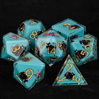 Cat dice in dice resin polyhedral dice set - detail view 14