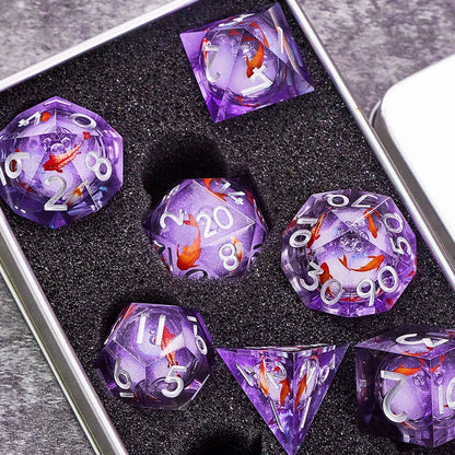 Liquid Core Starry Quicksand DND Polyhedral Dice Set, D20 RPG Tabletop Gaming Dice with Metal Tin and Velvet Pouch