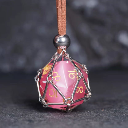 DND Dice Cage Necklace Pendant Interchangeable Dice Holder Net Charm for Tabletop RPG Gamers