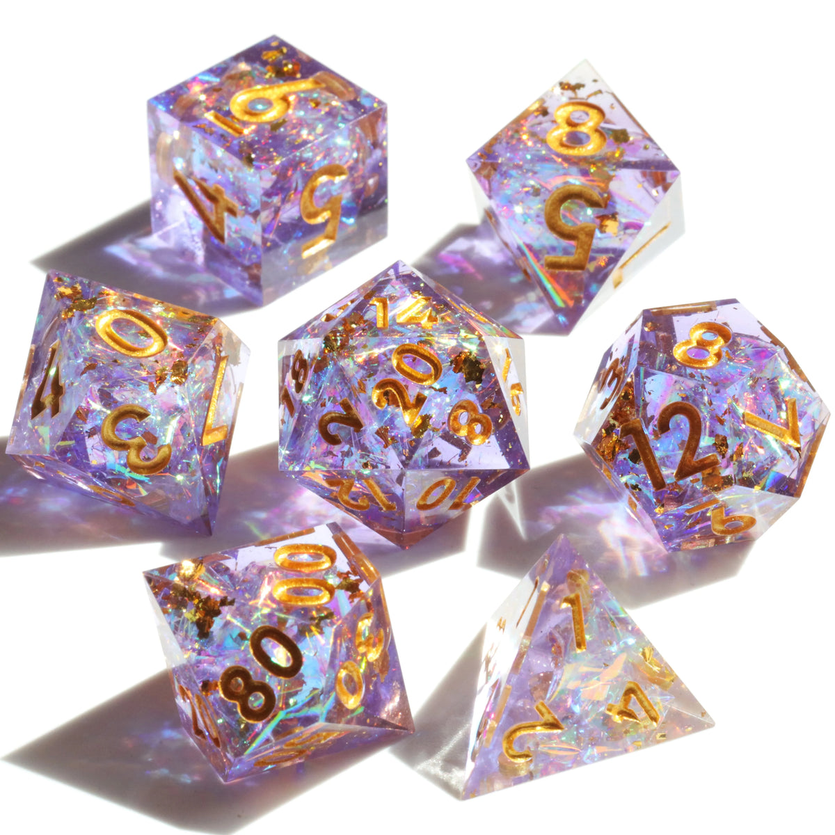 Mini Planet DND Handmade Resin Polyhedral Dice Set - Galaxy Purple Tabletop TRPG Dice