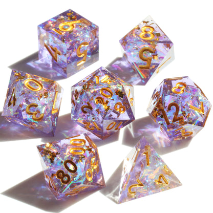 Mini Planet DND Handmade Resin Polyhedral Dice Set - Galaxy Purple Tabletop TRPG Dice