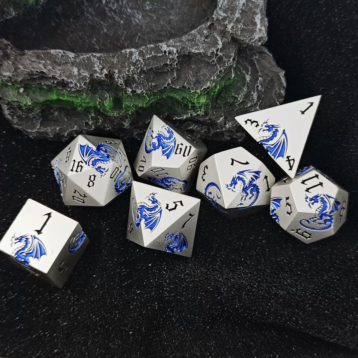Etched Dragon Metal Polyhedral Dice Set for DND Tabletop RPG Games, Fantasy D&D Role-Playing Metal Dice Set with Storage Box