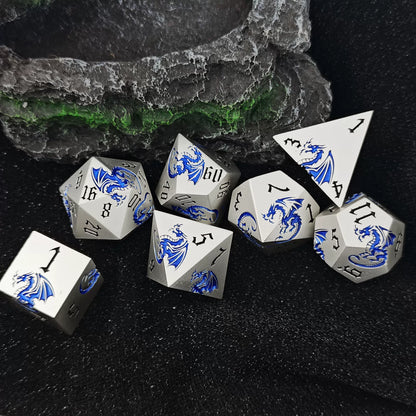 Etched Dragon Metal Polyhedral Dice Set for DND Tabletop RPG Games, Fantasy D&D Role-Playing Metal Dice Set with Storage Box