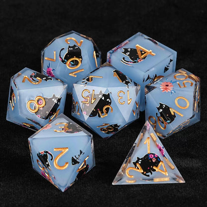 Cat dice in dice resin polyhedral dice set - detail view 19